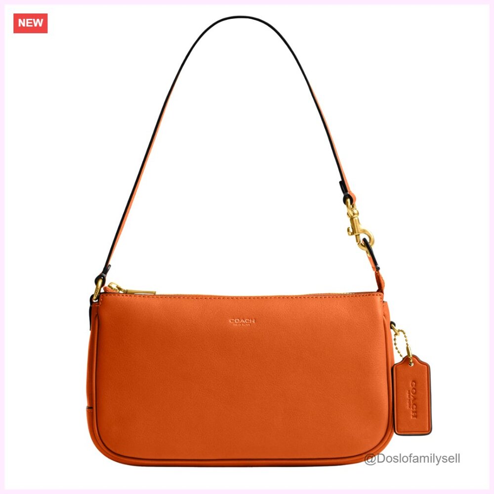 Leather Shoulder Bag With Zip Closure, Petite Clutch Style